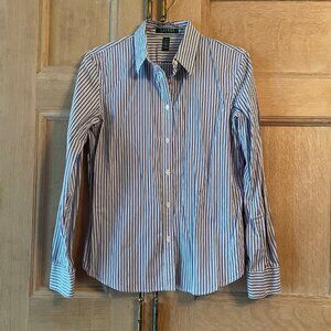White, Black, and Purple Pinstriped Lauren by Ralph Lauren Blouse, Size M